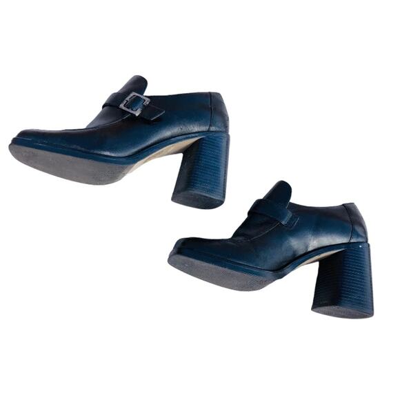 Wild Pair Womens Shoes Black Leather Block High Heel Loafers 90's Y2k Size 7 - Picture 3 of 9